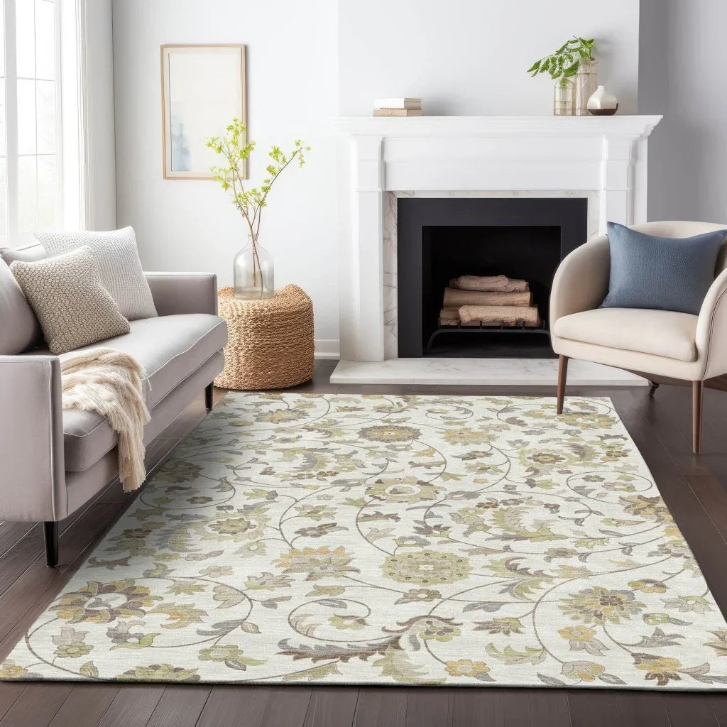 LOOMLAN Rugs Aveline Ivory Washable Indoor-Outdoor Rug