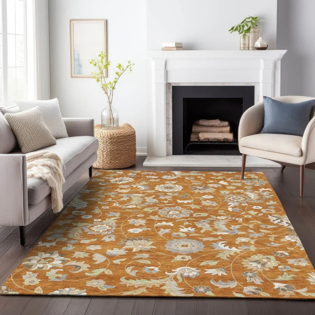 LOOMLAN Rugs Aveline Orange Washable Indoor-Outdoor Rug