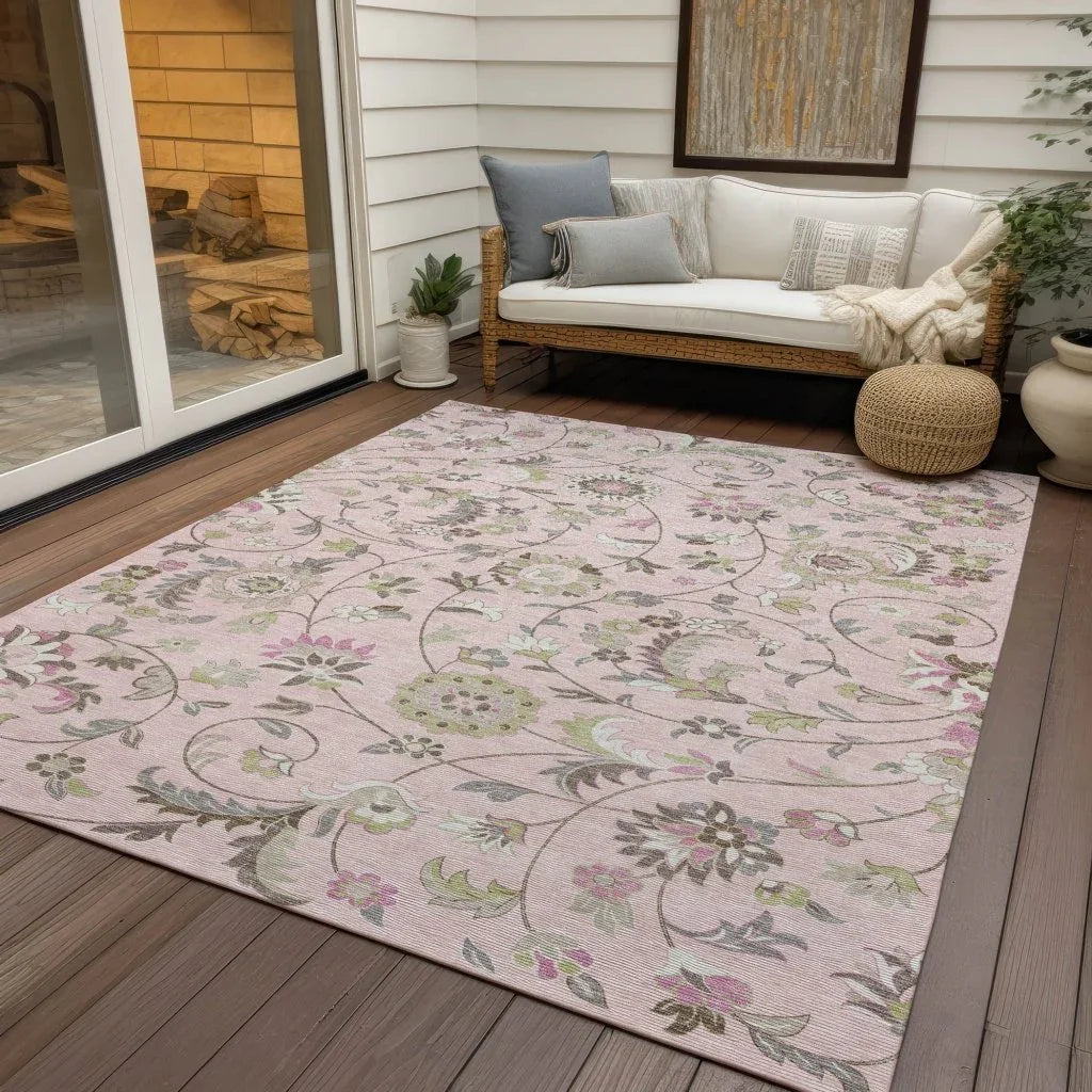 LOOMLAN Rugs Aveline Pink Washable Indoor-Outdoor Rug