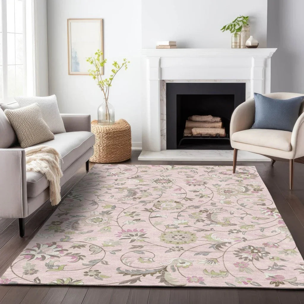 LOOMLAN Rugs Aveline Pink Washable Indoor-Outdoor Rug