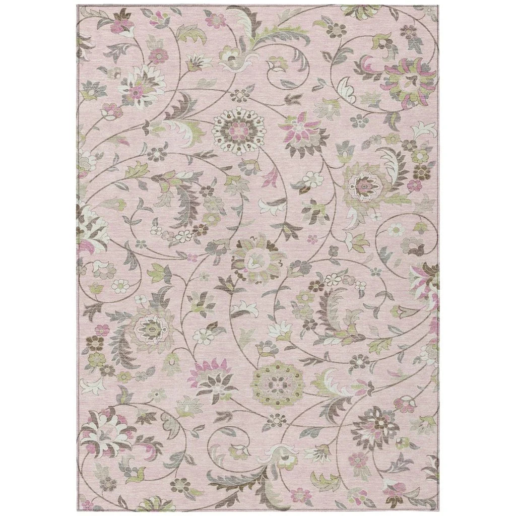 LOOMLAN Rugs Aveline Pink Washable Indoor-Outdoor Rug