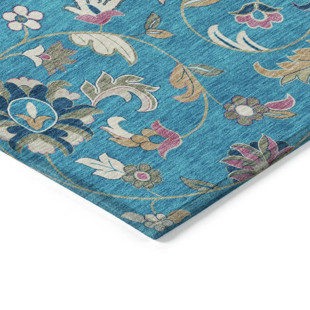 LOOMLAN Rugs Aveline Teal Washable Indoor-Outdoor Rug