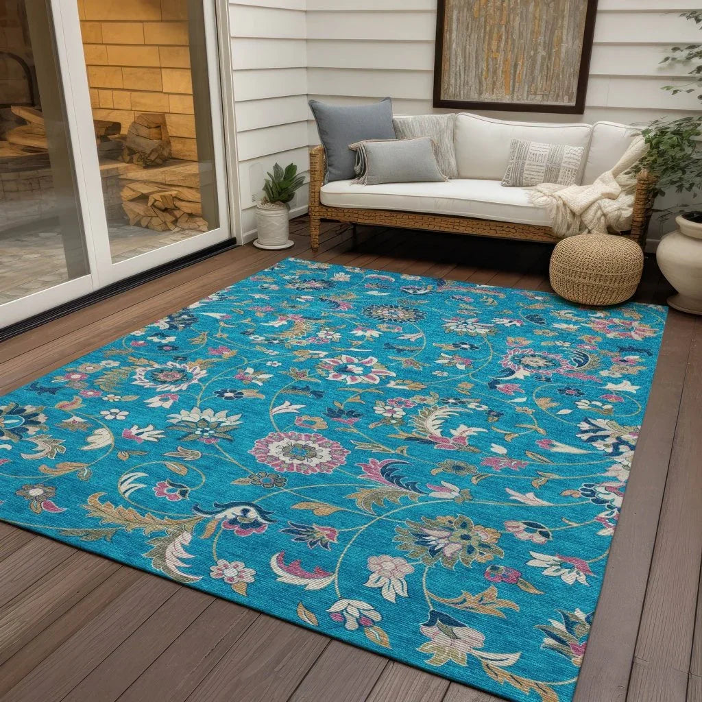 LOOMLAN Rugs Aveline Teal Washable Indoor-Outdoor Rug