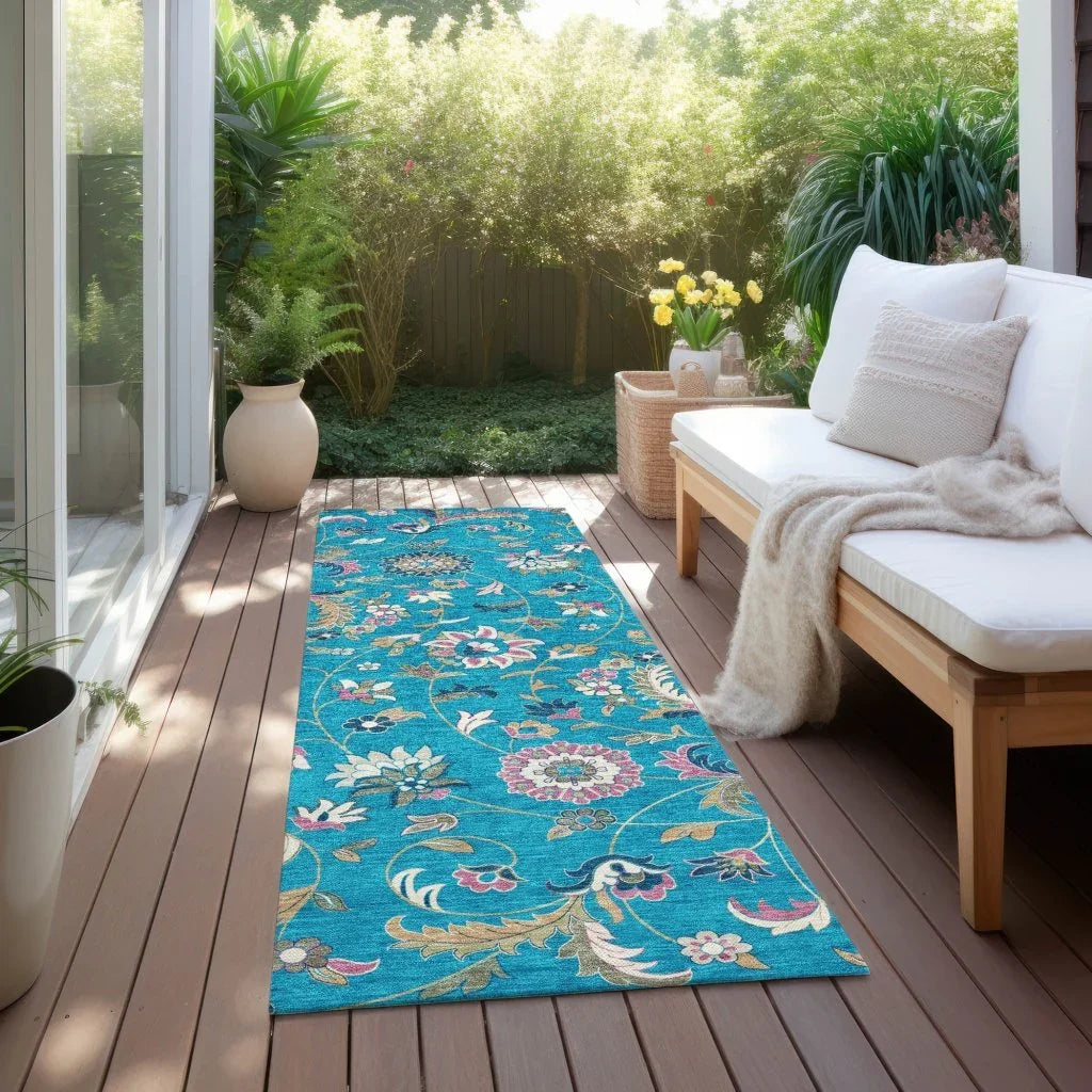 LOOMLAN Rugs Aveline Teal Washable Indoor-Outdoor Rug