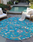 LOOMLAN Rugs Aveline Teal Washable Indoor-Outdoor Rug