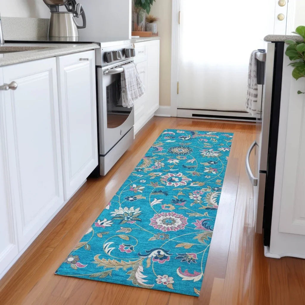 LOOMLAN Rugs Aveline Teal Washable Indoor-Outdoor Rug