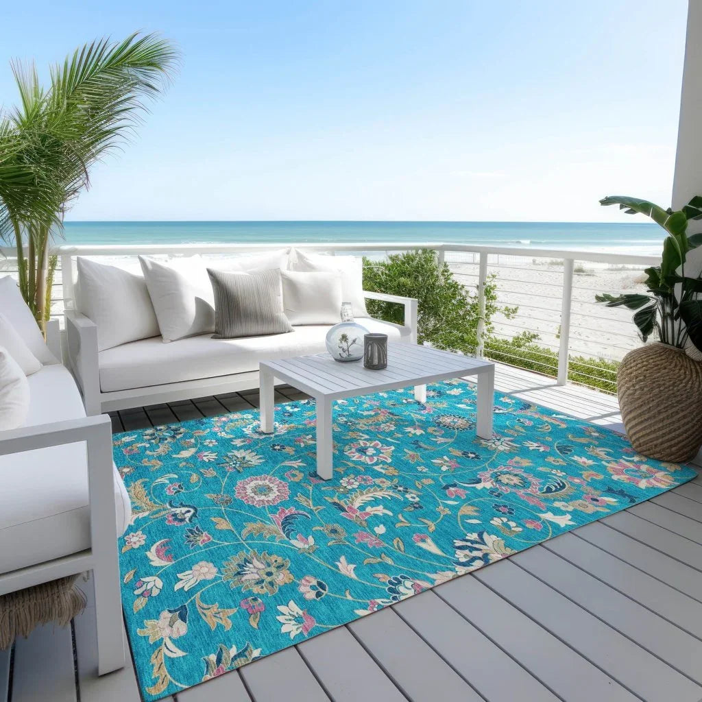 LOOMLAN Rugs Aveline Teal Washable Indoor-Outdoor Rug