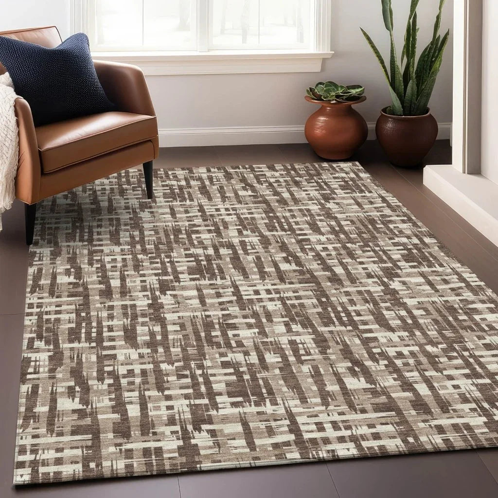 LOOMLAN Rugs Ayani Brown Washable Indoor-Outdoor Rug