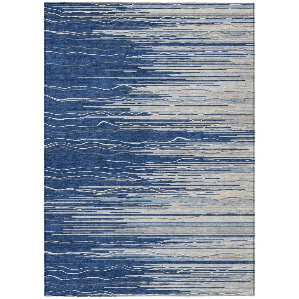 LOOMLAN Rugs Ayra Blue Washable Indoor-Outdoor Rug