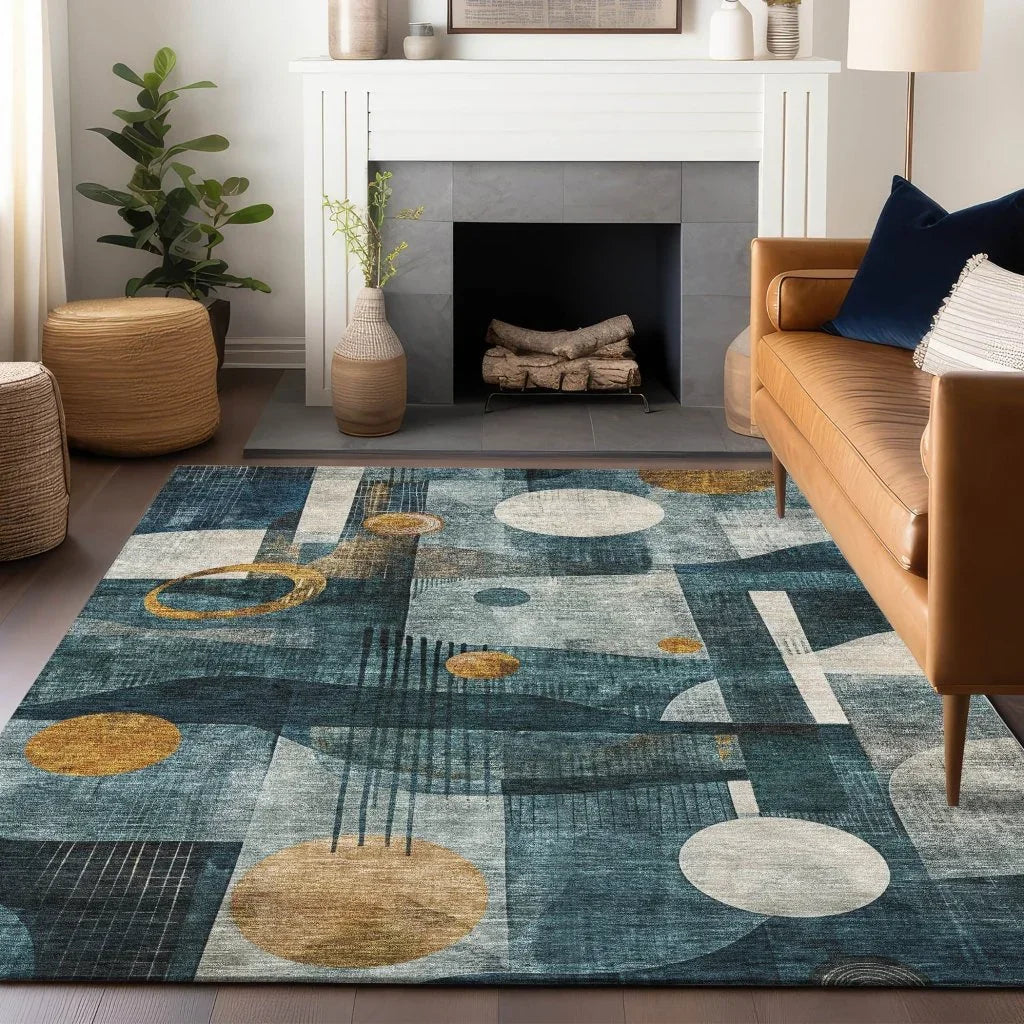 LOOMLAN Rugs Aza Teal Washable Indoor-Outdoor Rug