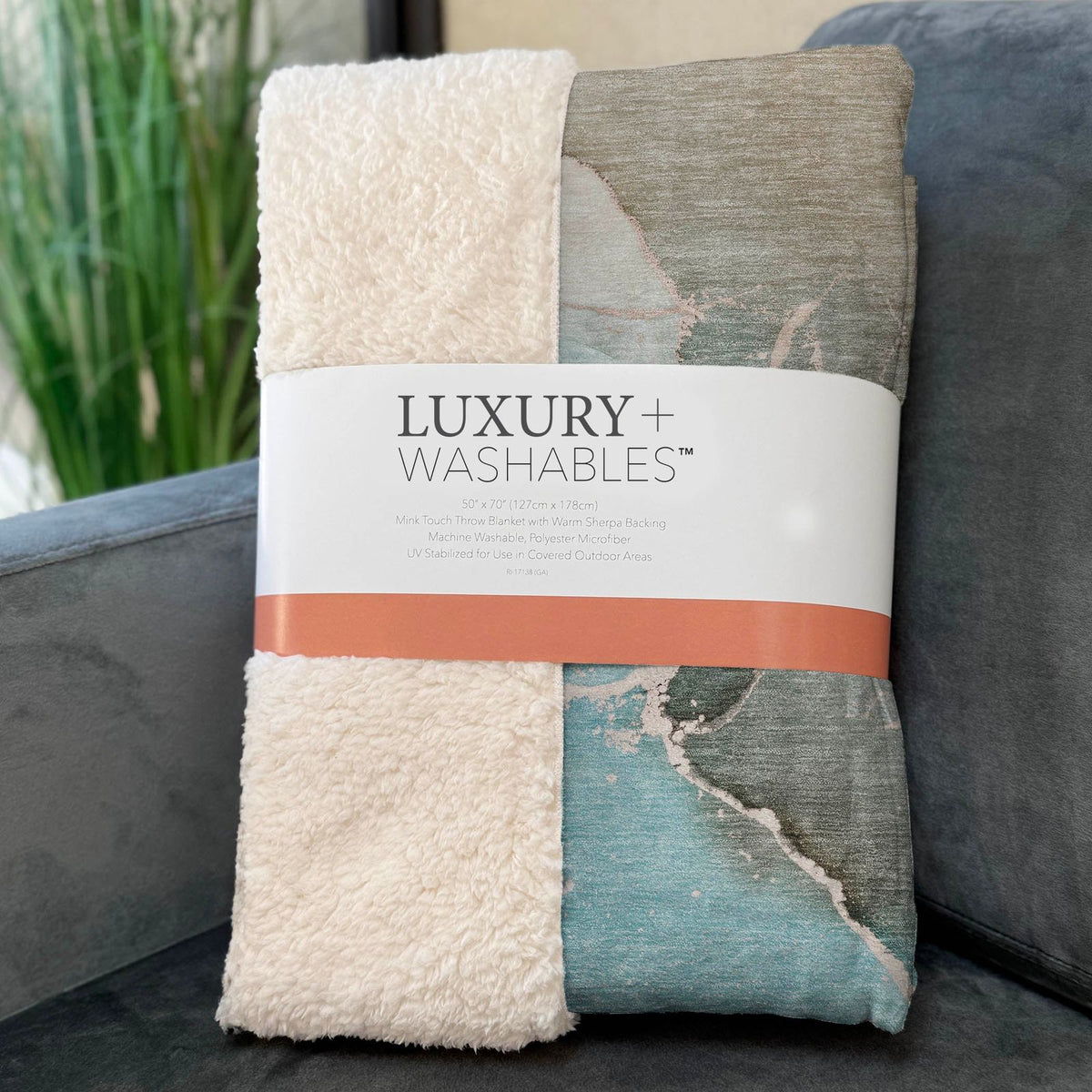 Muted Whispers Teal Washable Indoor-Outdoor Rug