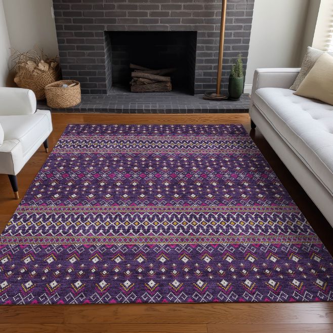 Lazy Rivers Purple Washable Indoor-Outdoor Rug