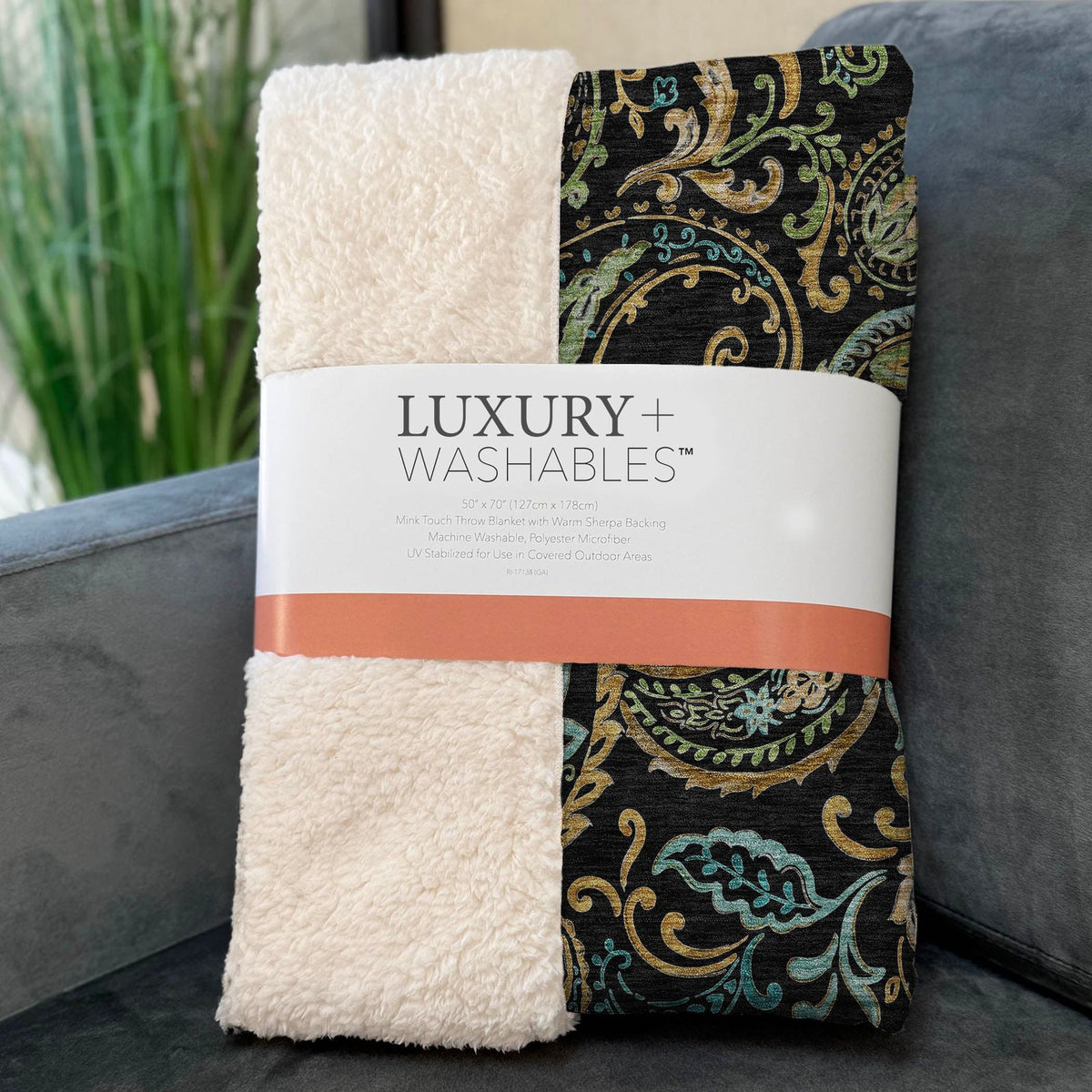 Paisley Black Washable Indoor-Outdoor Rug