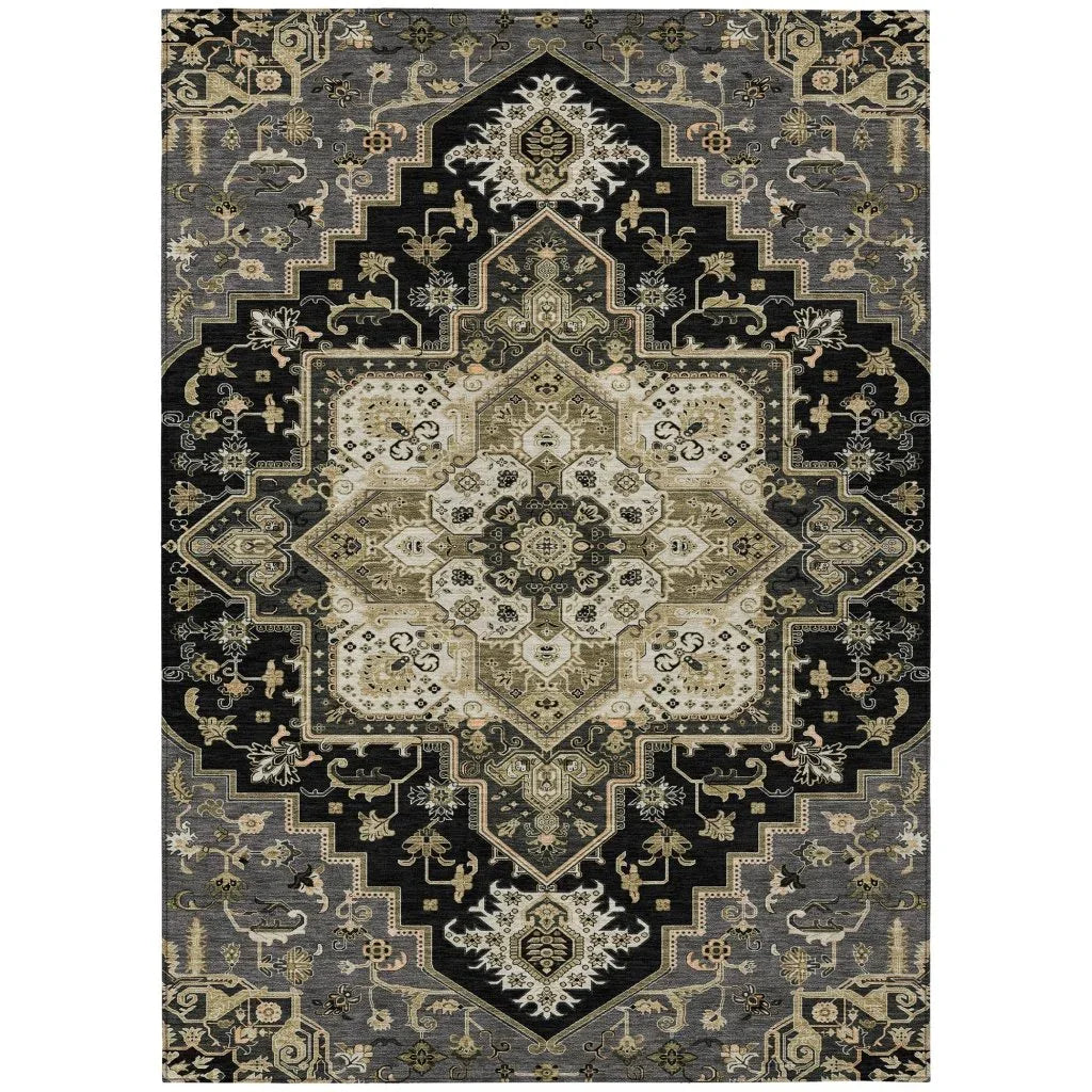 LOOMLAN Rugs Bellaya Black Washable Indoor-Outdoor Rug