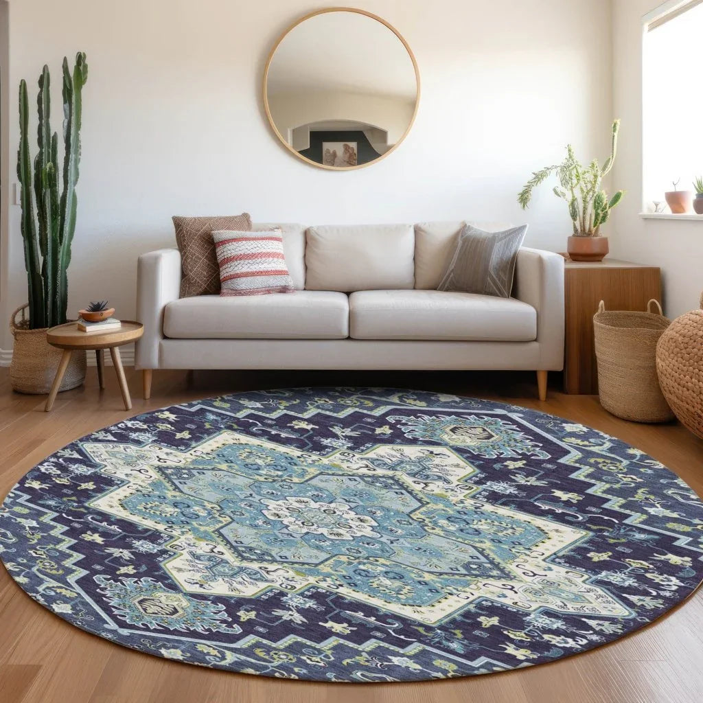 LOOMLAN Rugs Bellaya Navy Washable Indoor-Outdoor Rug