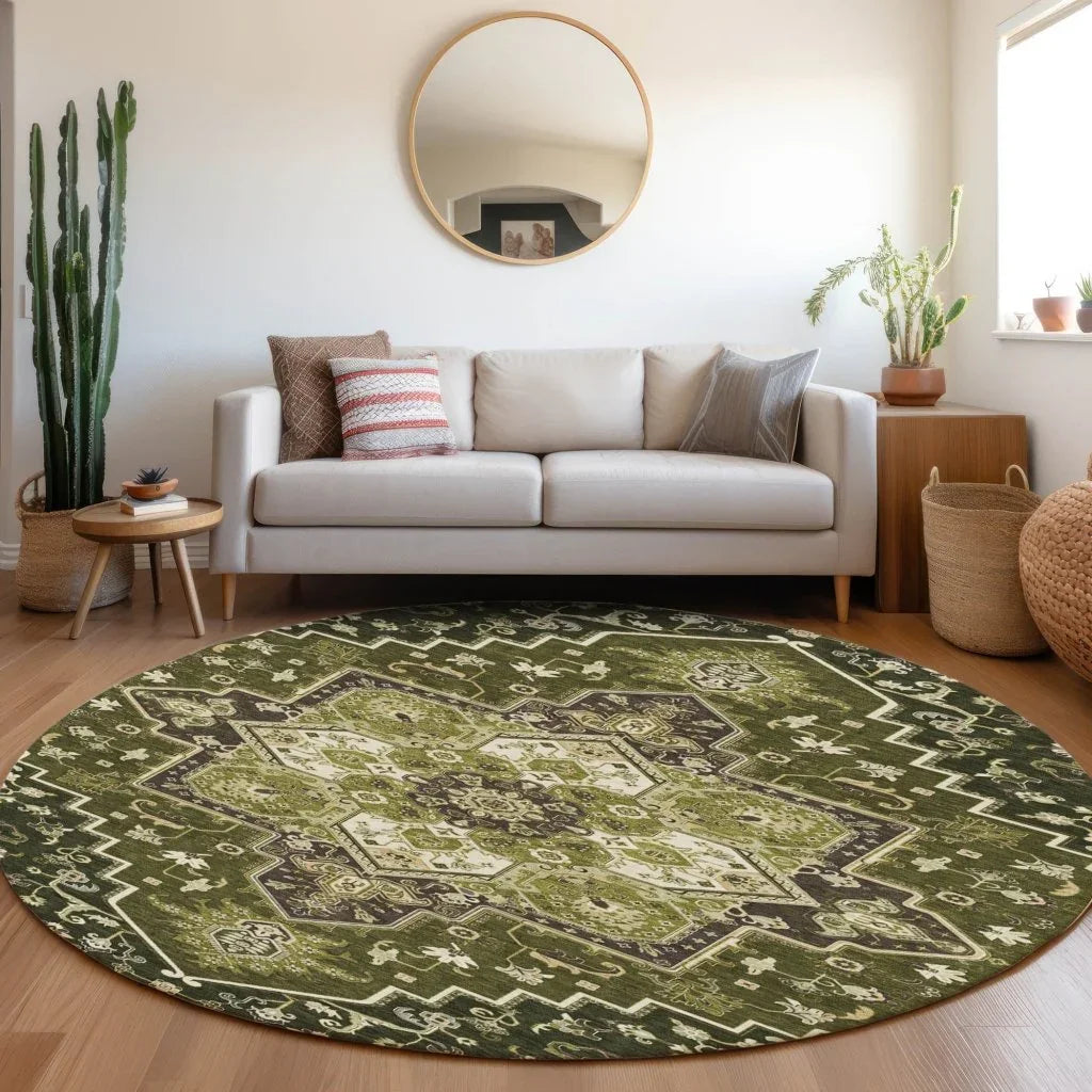 LOOMLAN Rugs Bellaya Olive Washable Indoor-Outdoor Rug