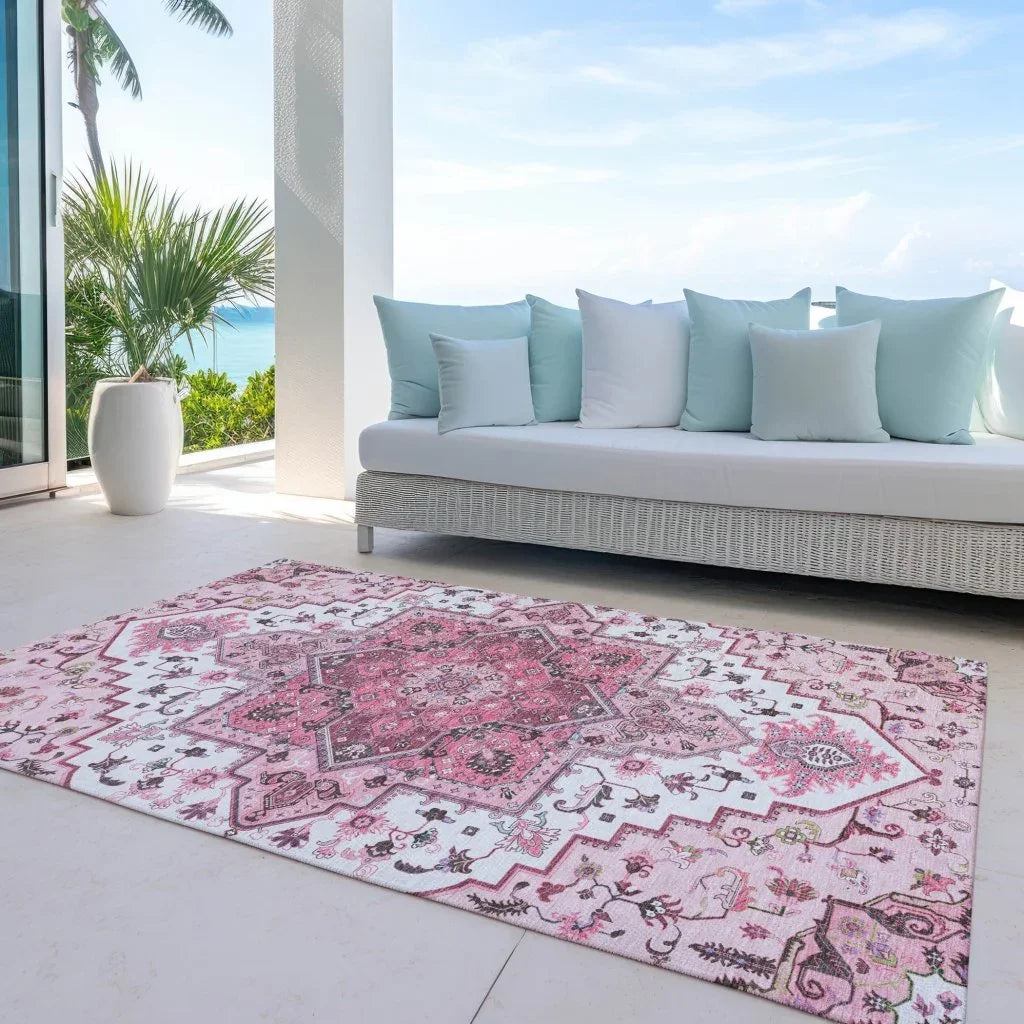 LOOMLAN Rugs Bellaya Pink Washable Indoor-Outdoor Rug