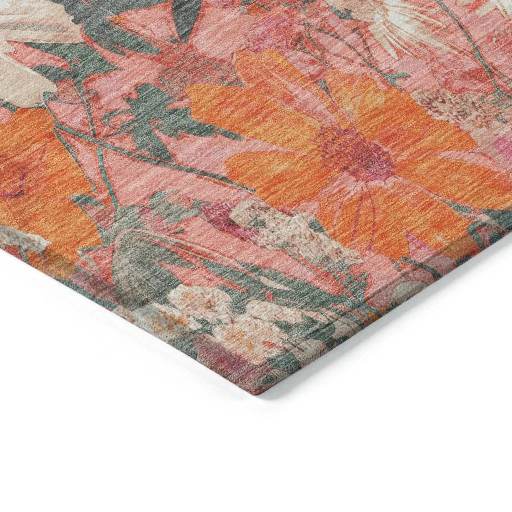 LOOMLAN Rugs Beshira Pink Washable Indoor-Outdoor Rug