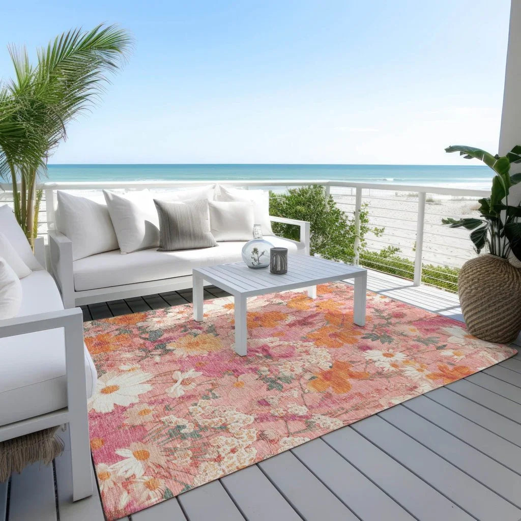 LOOMLAN Rugs Beshira Pink Washable Indoor-Outdoor Rug