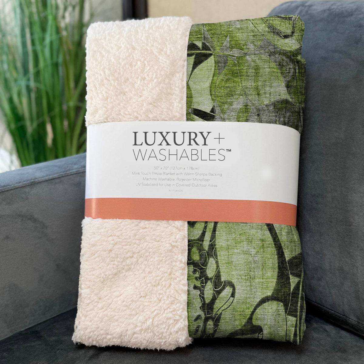 Floral Green Washable Indoor-Outdoor Rug