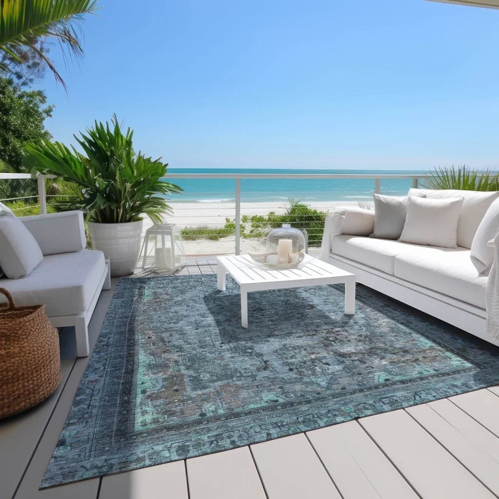 LOOMLAN Rugs Blazura Blue Washable Indoor-Outdoor Rug