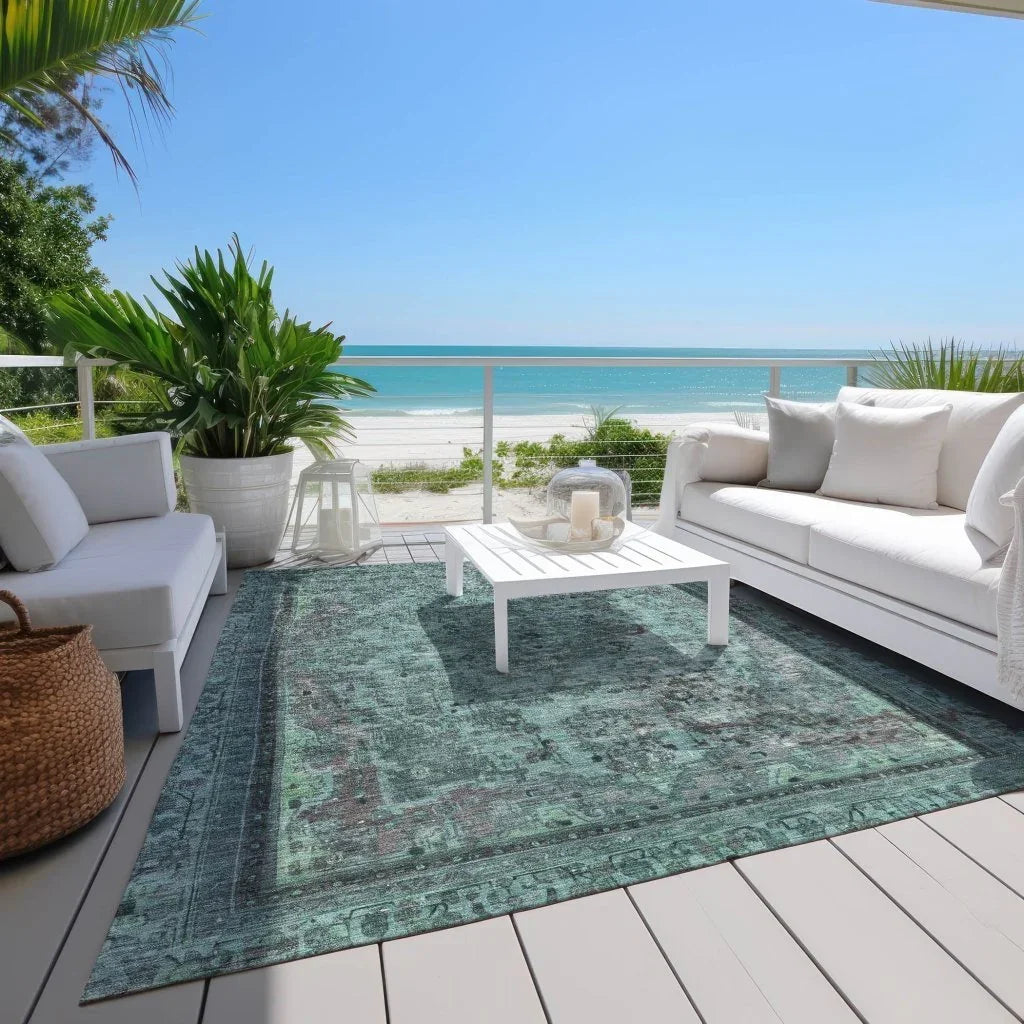 LOOMLAN Rugs Blazura Teal Washable Indoor-Outdoor Rug