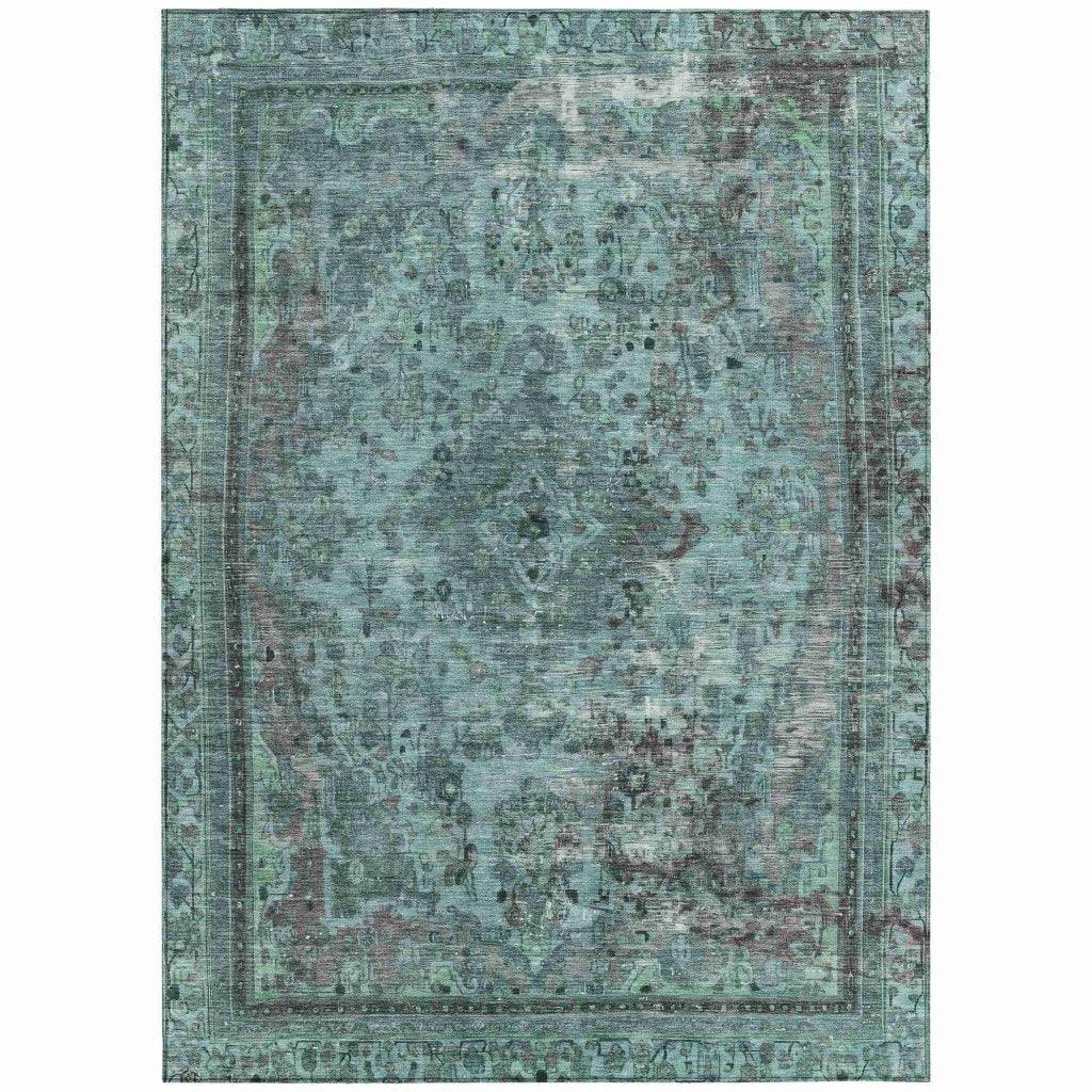 LOOMLAN Rugs Blazura Teal Washable Indoor-Outdoor Rug