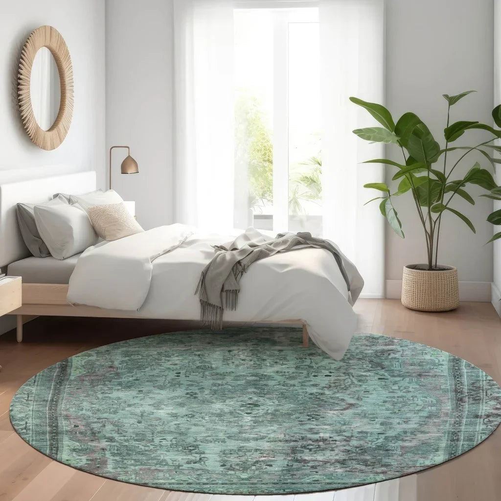 LOOMLAN Rugs Blazura Teal Washable Indoor-Outdoor Rug