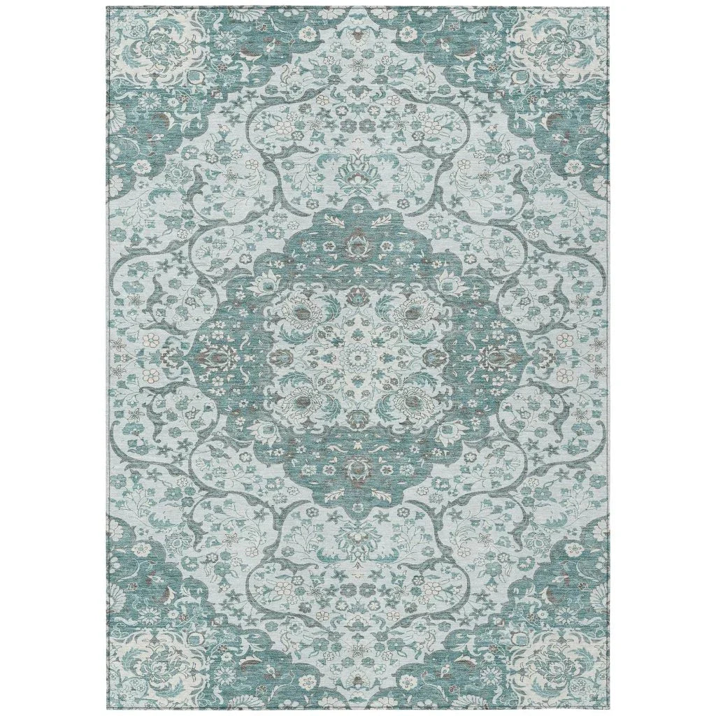 LOOMLAN Rugs Braeor Teal Washable Indoor-Outdoor Rug