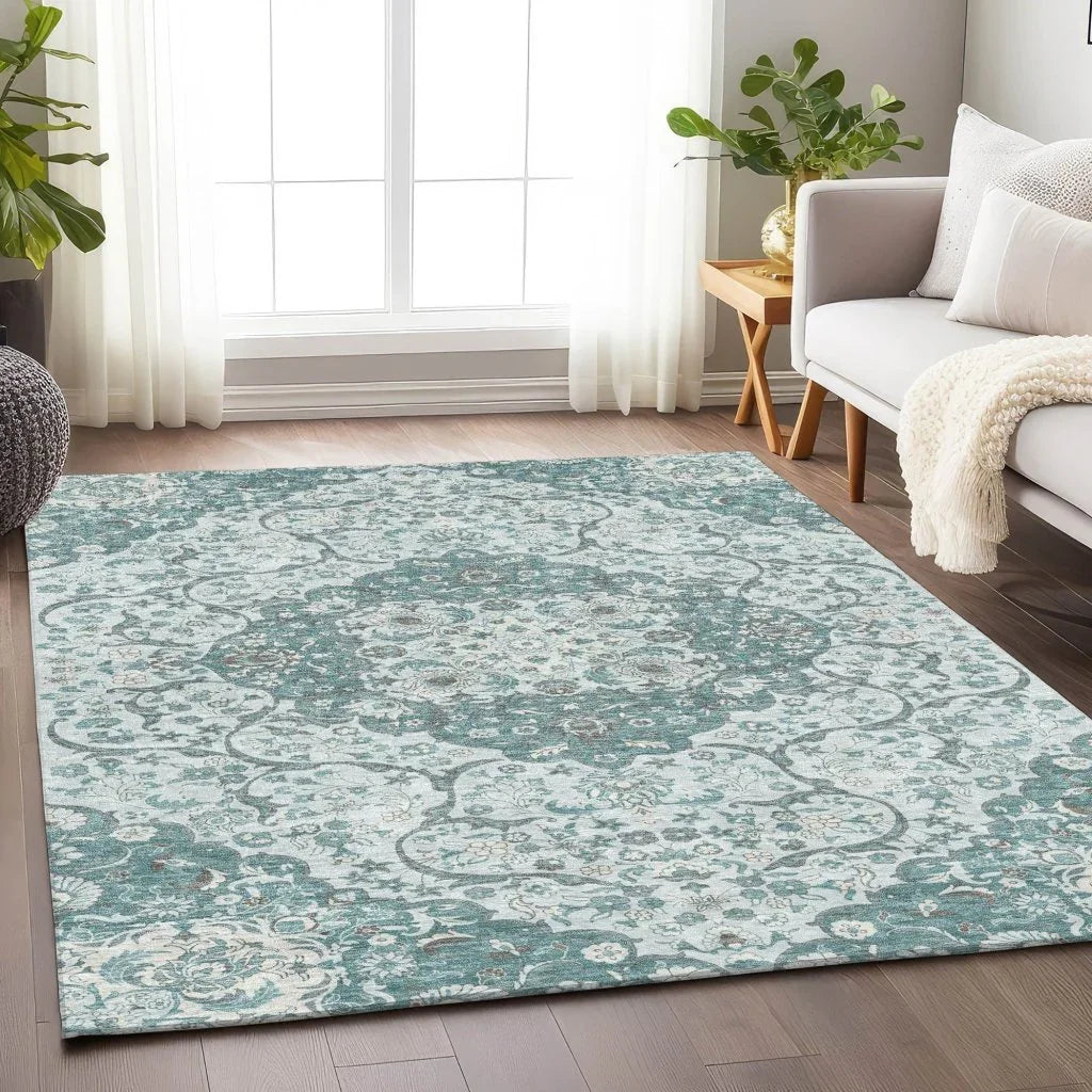 LOOMLAN Rugs Braeor Teal Washable Indoor-Outdoor Rug