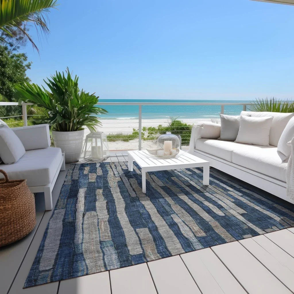 LOOMLAN Rugs Brienna Blue Washable Indoor-Outdoor Rug