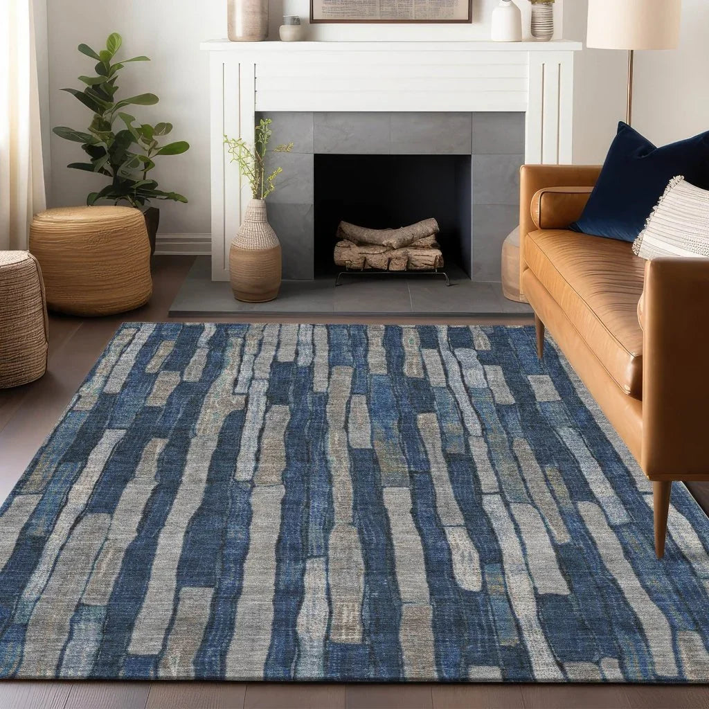 LOOMLAN Rugs Brienna Blue Washable Indoor-Outdoor Rug