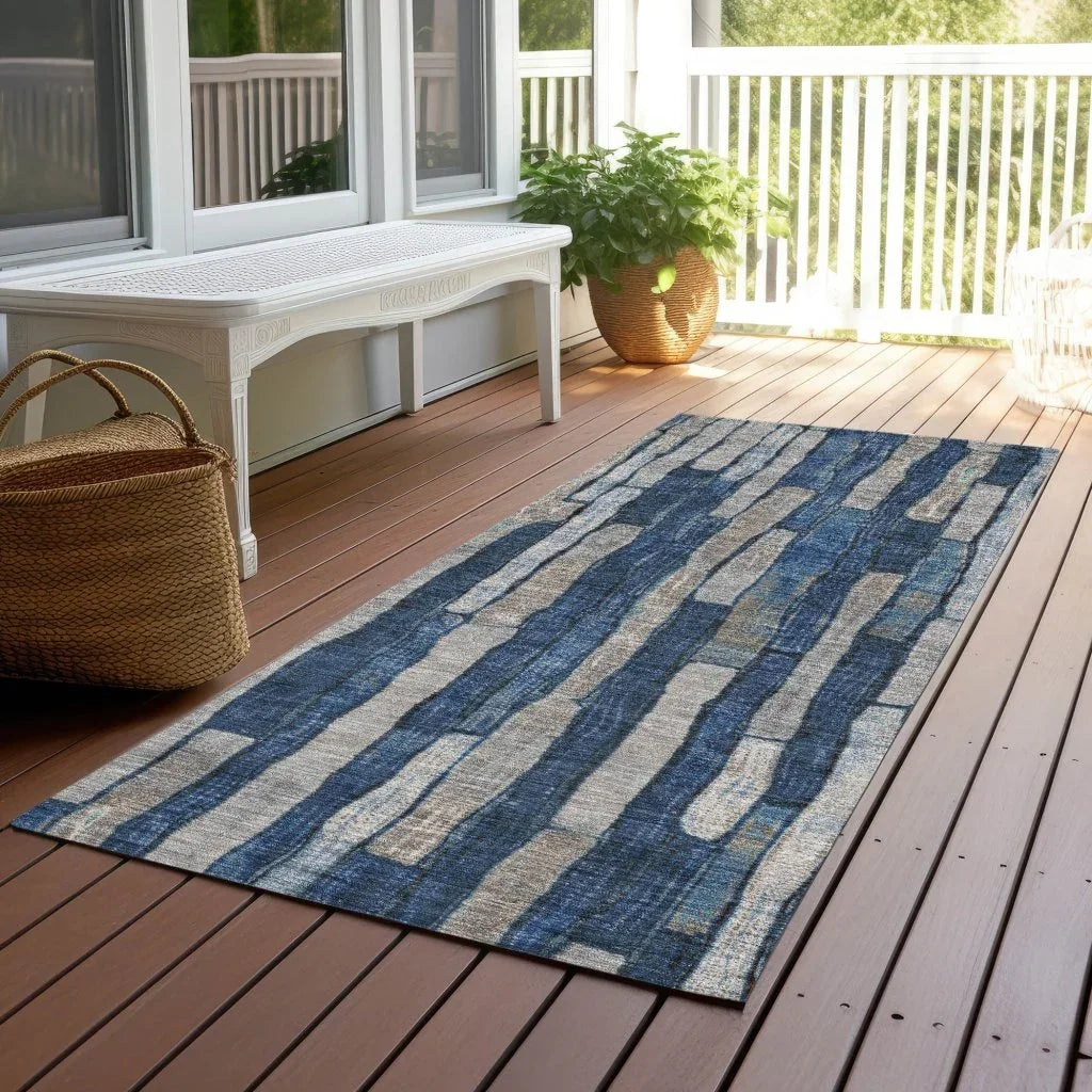 LOOMLAN Rugs Brienna Blue Washable Indoor-Outdoor Rug