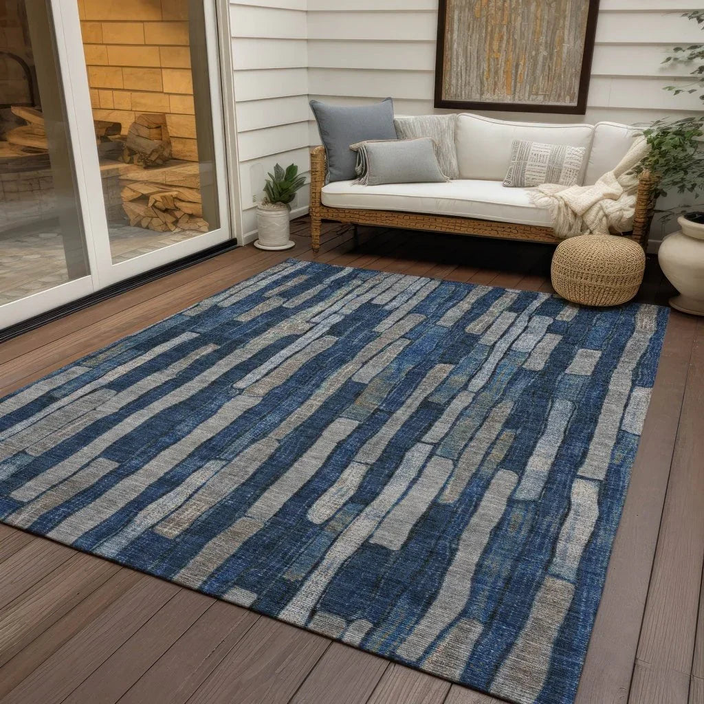 LOOMLAN Rugs Brienna Blue Washable Indoor-Outdoor Rug