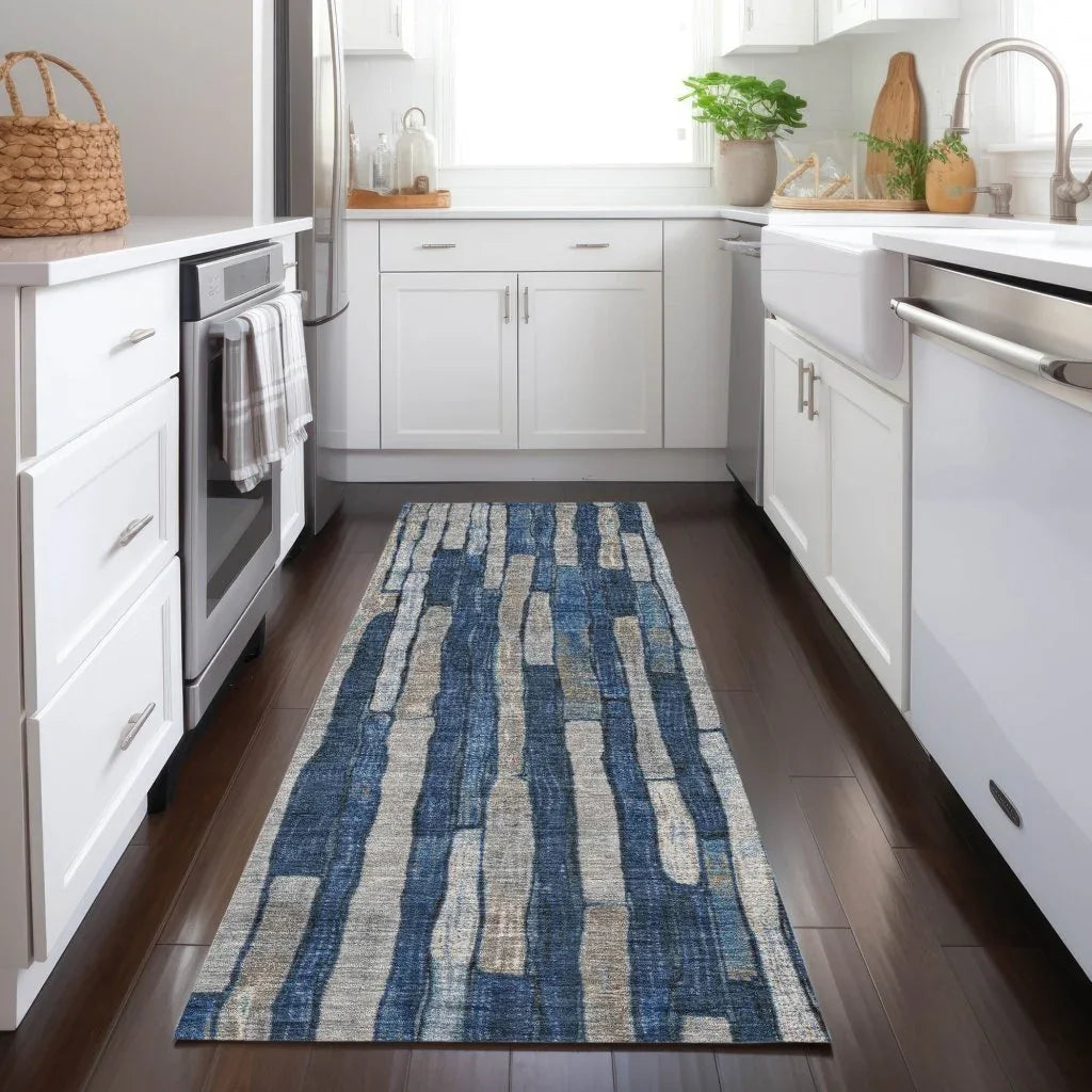 LOOMLAN Rugs Brienna Blue Washable Indoor-Outdoor Rug