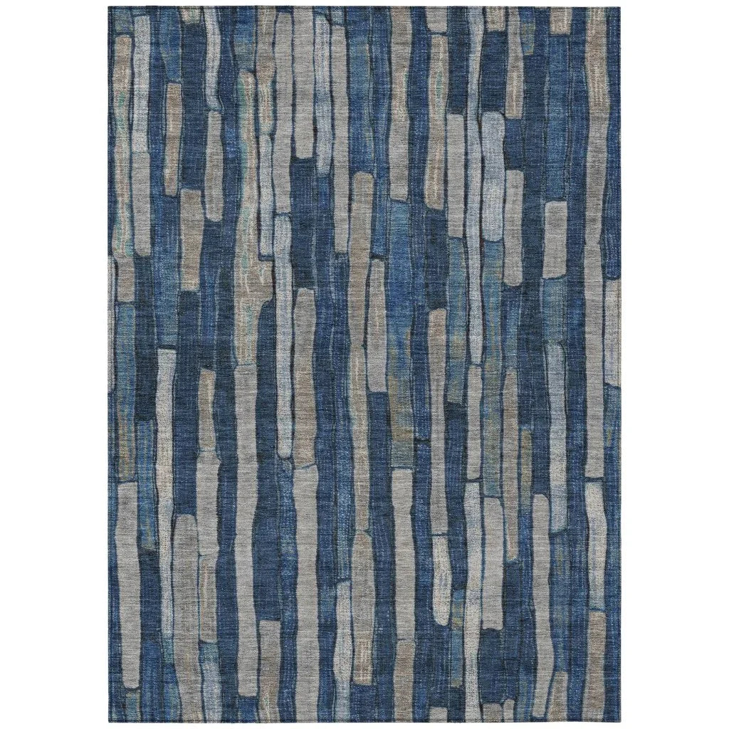 LOOMLAN Rugs Brienna Blue Washable Indoor-Outdoor Rug