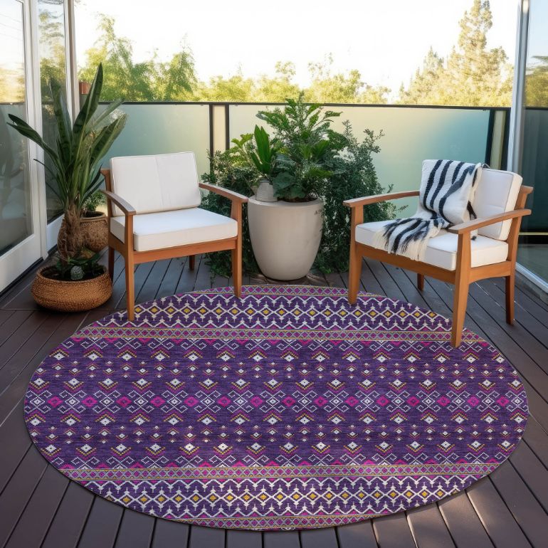 Lazy Rivers Purple Washable Indoor-Outdoor Rug -- purple
