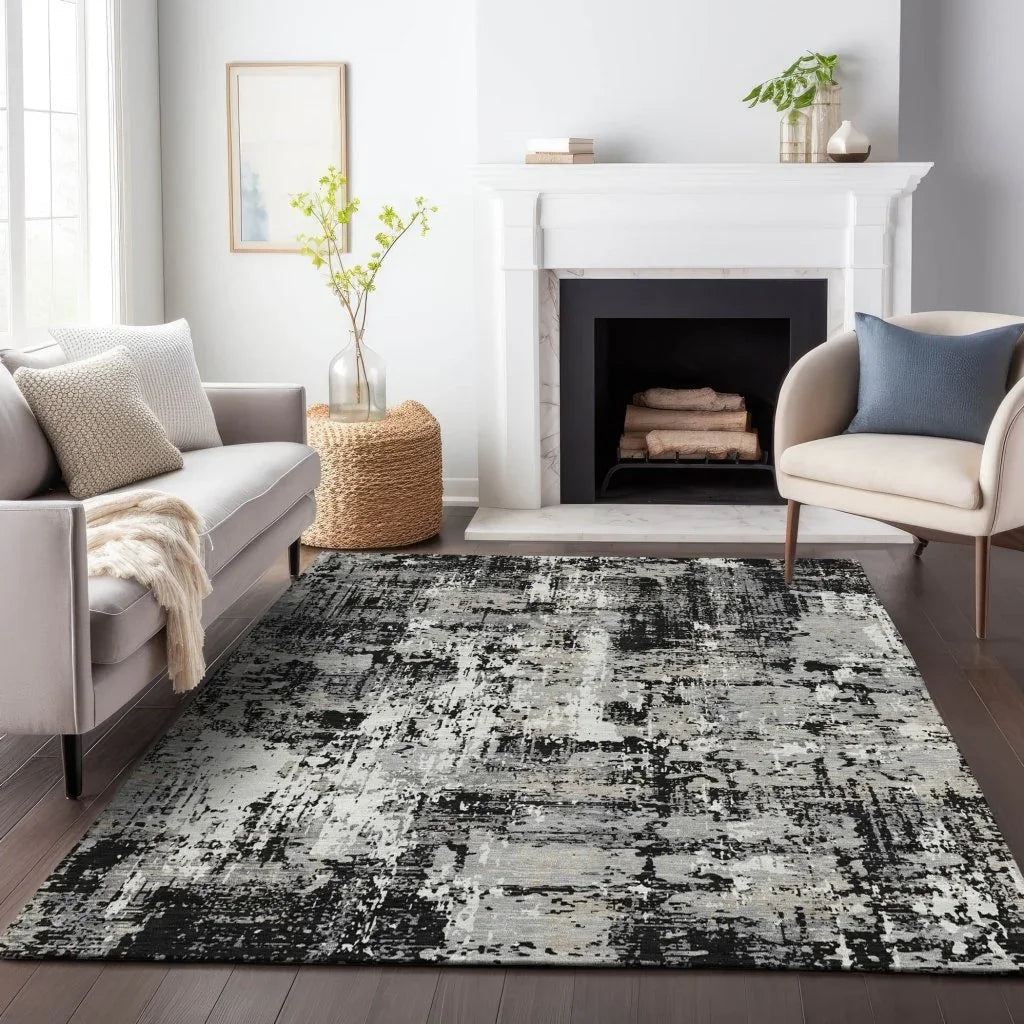 LOOMLAN Rugs Caelan Black Washable Indoor-Outdoor Rug
