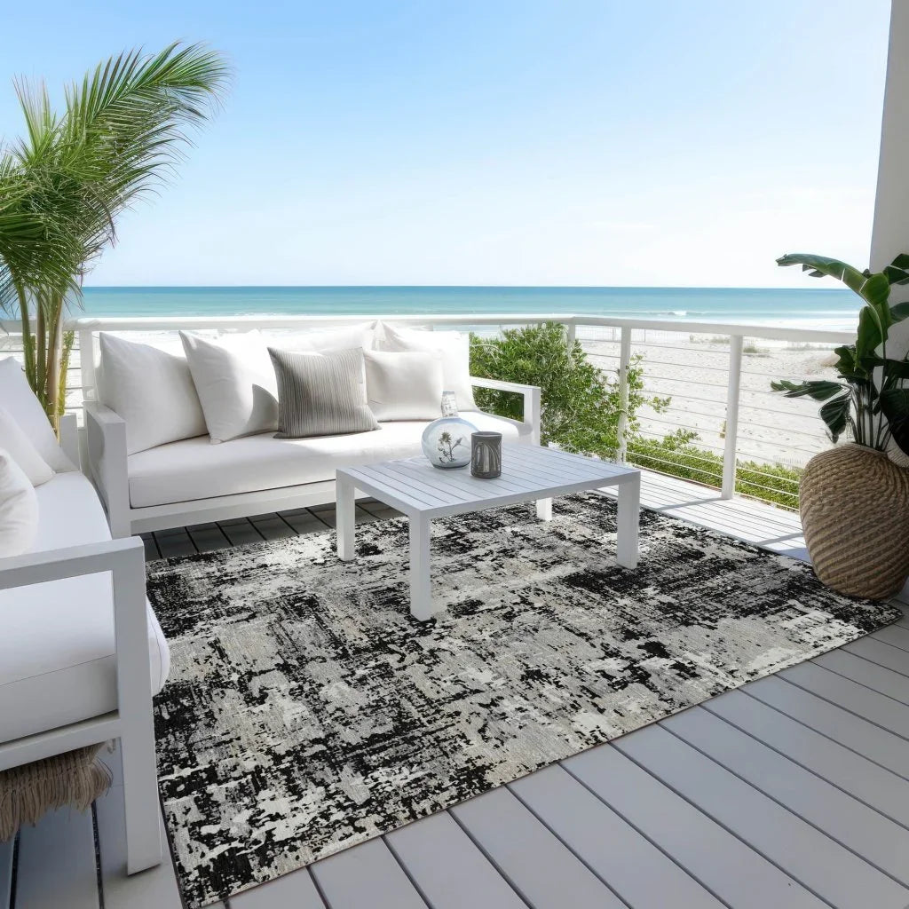 LOOMLAN Rugs Caelan Black Washable Indoor-Outdoor Rug