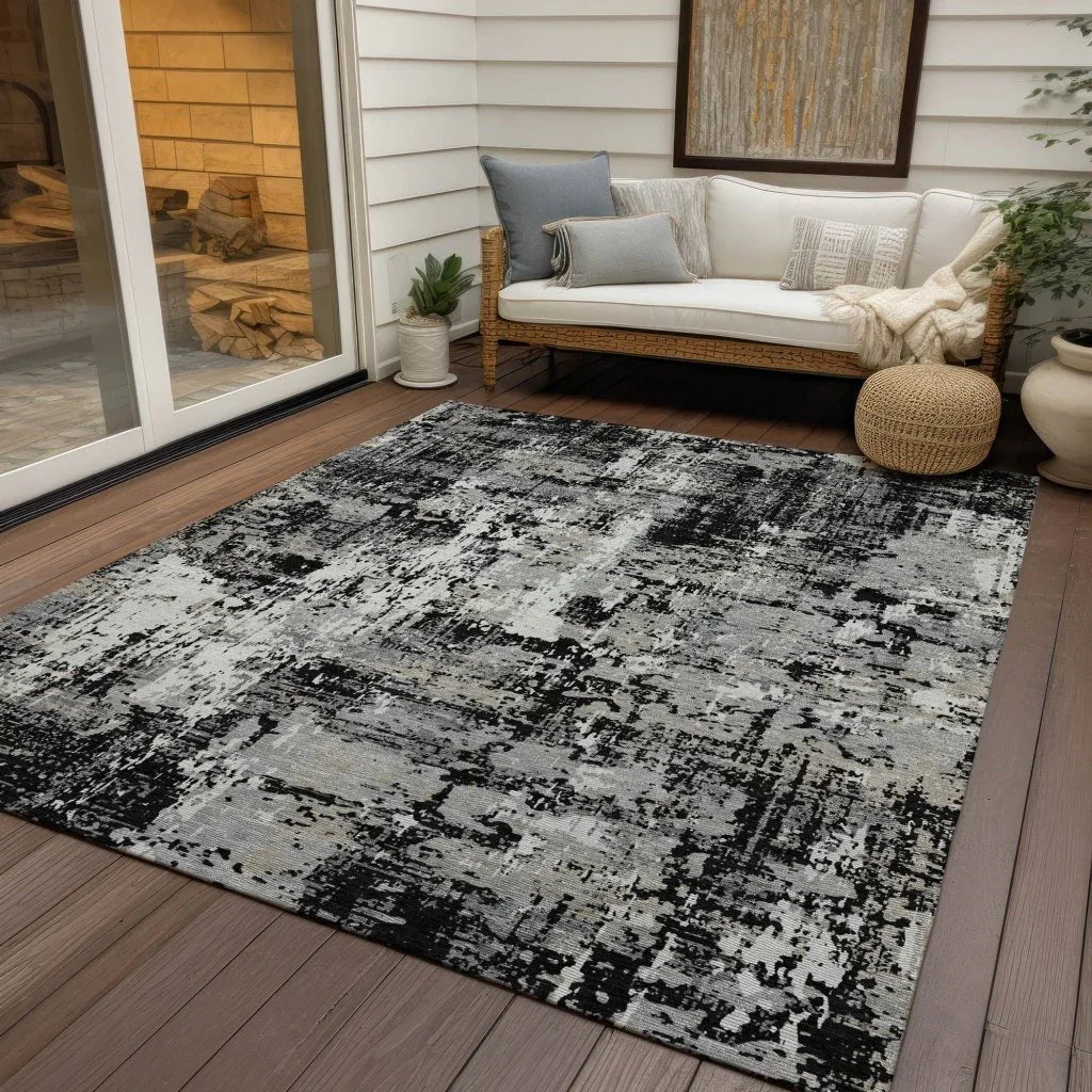 LOOMLAN Rugs Caelan Black Washable Indoor-Outdoor Rug