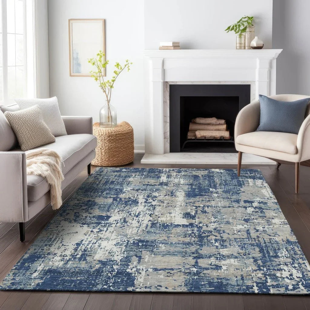LOOMLAN Rugs Caelan Blue Washable Indoor-Outdoor Rug