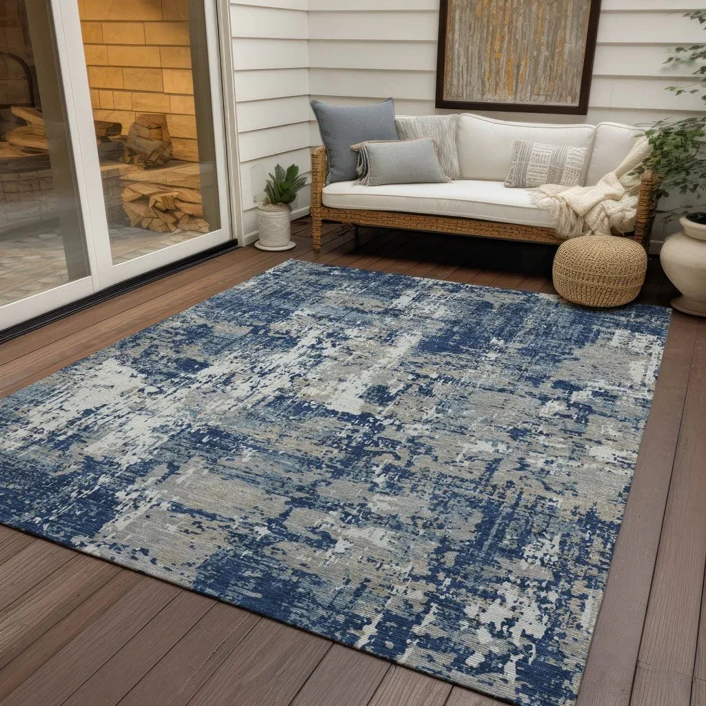 LOOMLAN Rugs Caelan Blue Washable Indoor-Outdoor Rug