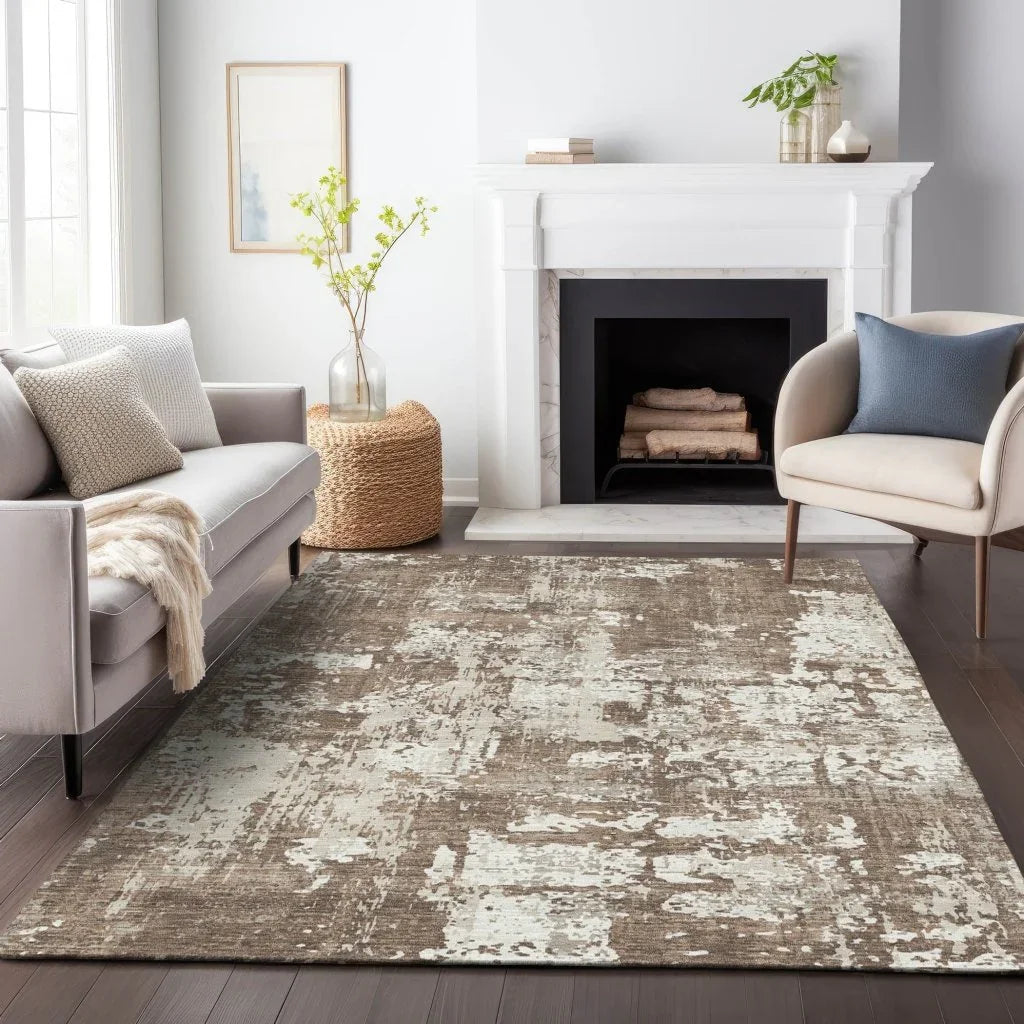 LOOMLAN Rugs Caelan Brown Washable Indoor-Outdoor Rug