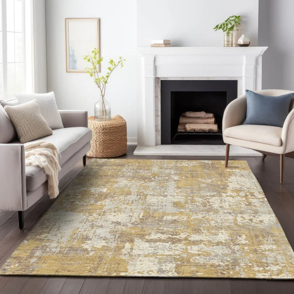 LOOMLAN Rugs Caelan Gold Washable Indoor-Outdoor Rug