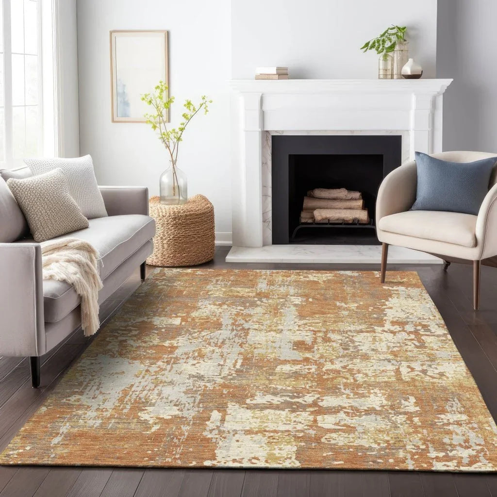 LOOMLAN Rugs Caelan Orange Washable Indoor-Outdoor Rug