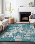 LOOMLAN Rugs Caelan Teal Washable Indoor-Outdoor Rug