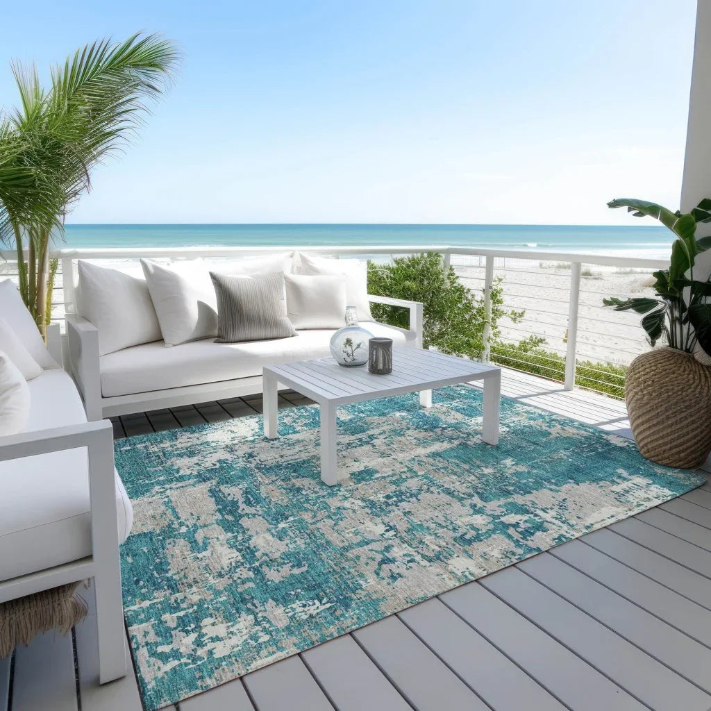 LOOMLAN Rugs Caelan Teal Washable Indoor-Outdoor Rug