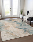 LOOMLAN Rugs Caelanor Teal Washable Indoor-Outdoor Rug