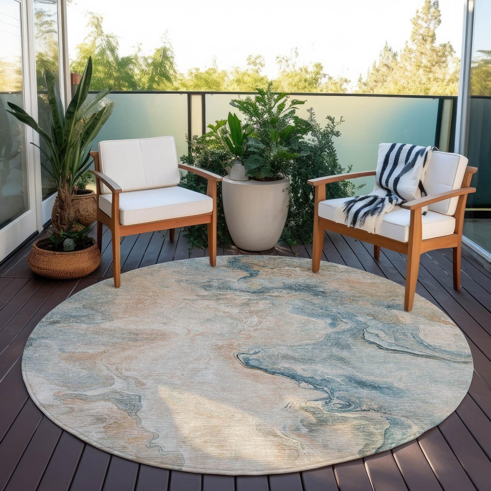 LOOMLAN Rugs Caelanor Teal Washable Indoor-Outdoor Rug
