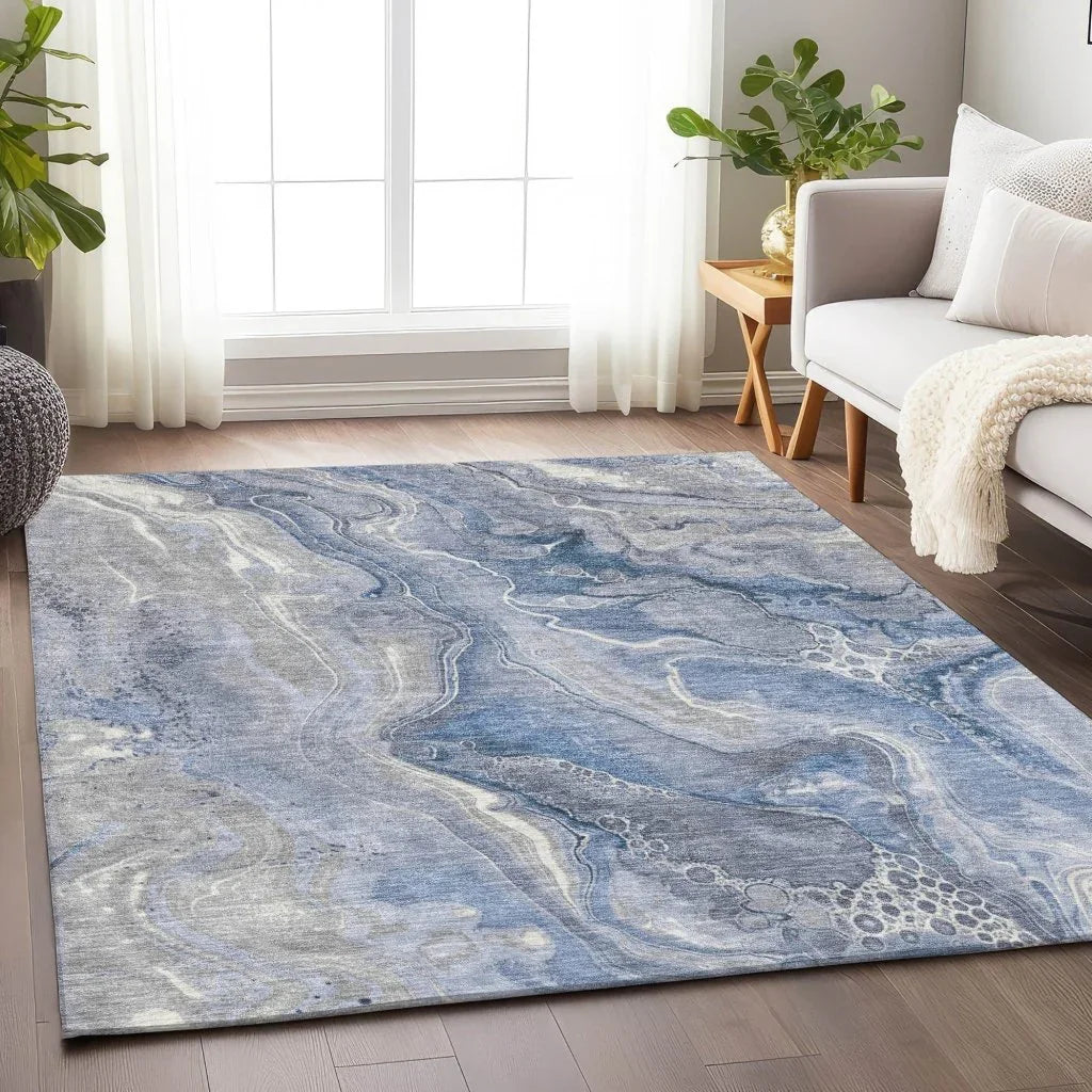 LOOMLAN Rugs Caelara Blue Washable Indoor-Outdoor Rug